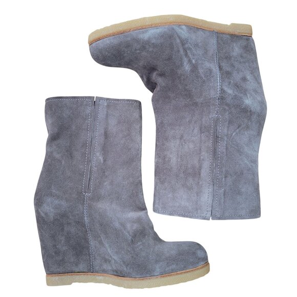 Stuart Weitzman Bootscout Seal Gray Suede Wedge Chelsea Boots 8M Hidden Heel - Picture 1 of 9